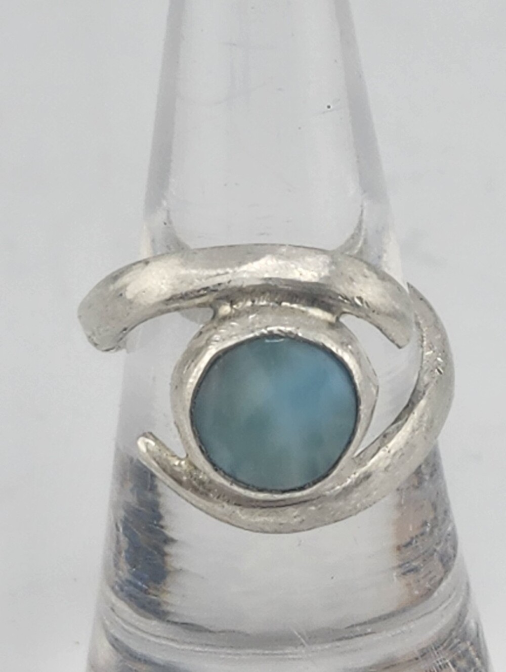 LARIMAR GENUINE GEMSTONE RING HANDMADE IN RECYCLED STERLING SILVER UNISEX SIZE 7